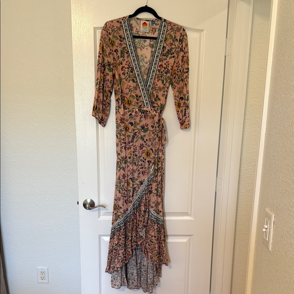 Anthropologie- Farm Rio Floral Wrap Dress in Pink